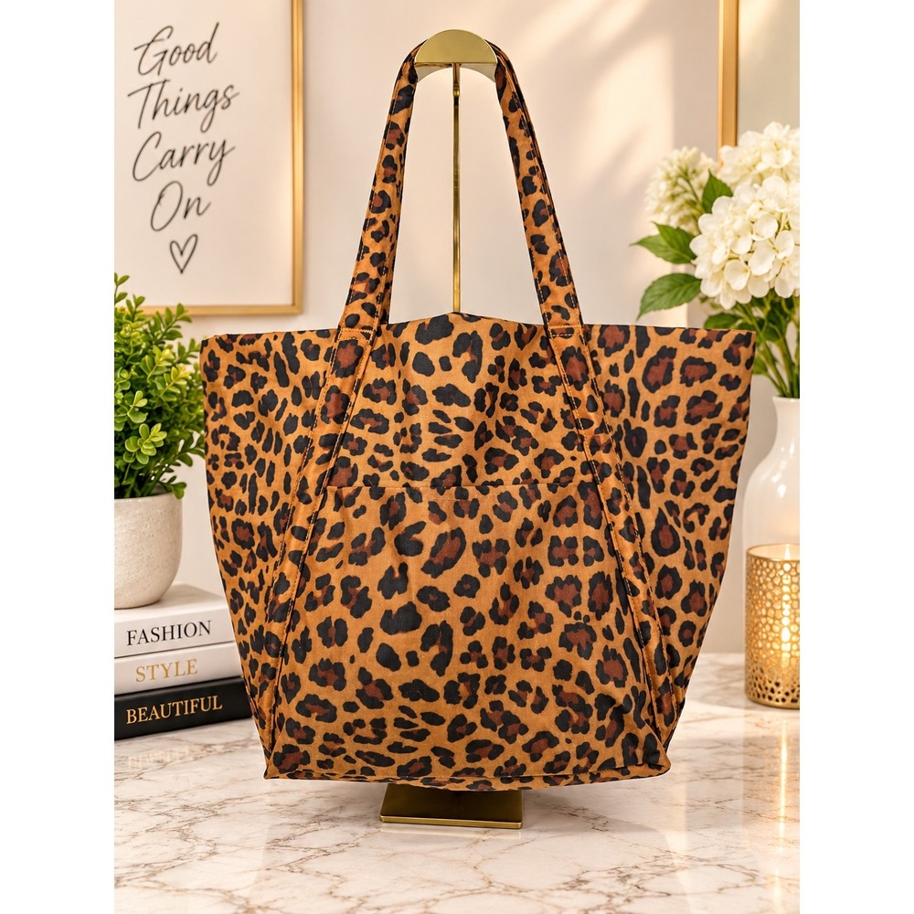 Baggu Cloud Bag Leopard Print Nylon Tote Travel Gym Pouch New